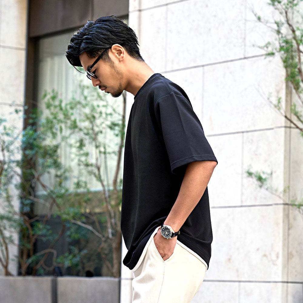 キャバリア CavariA CavariA クルーネック フェイクレイヤード半袖Tシャツ （BLK(ブラック)） BLK(ブラック)