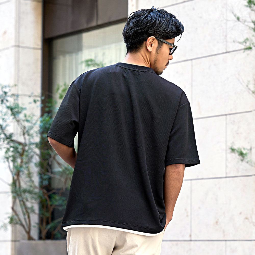 キャバリア CavariA CavariA クルーネック フェイクレイヤード半袖Tシャツ （BLK(ブラック)） BLK(ブラック)