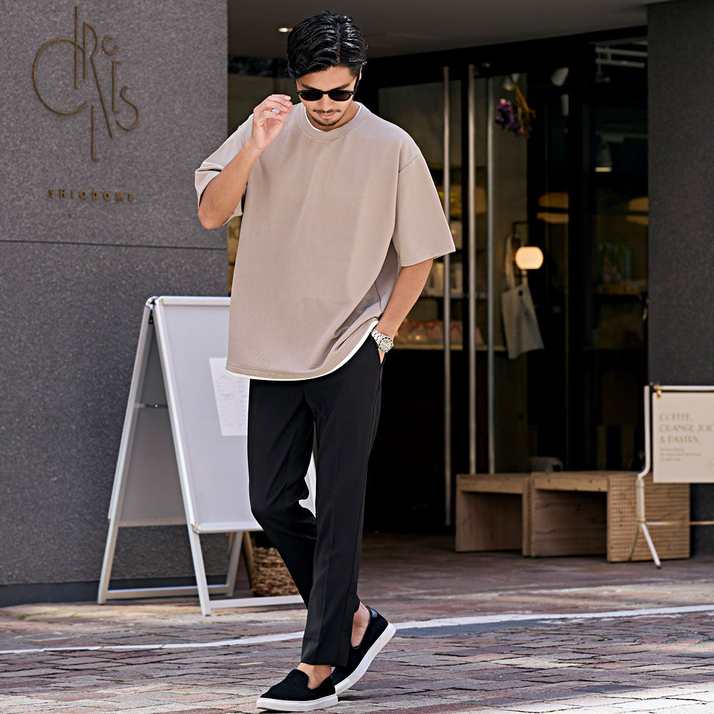 キャバリア CavariA CavariA クルーネック フェイクレイヤード半袖Tシャツ （BLK(ブラック)） BLK(ブラック)