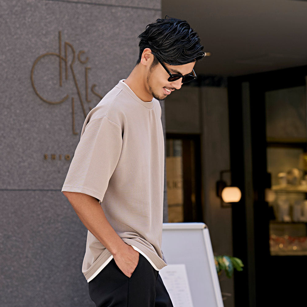 キャバリア CavariA CavariA クルーネック フェイクレイヤード半袖Tシャツ （BLK(ブラック)） BLK(ブラック)