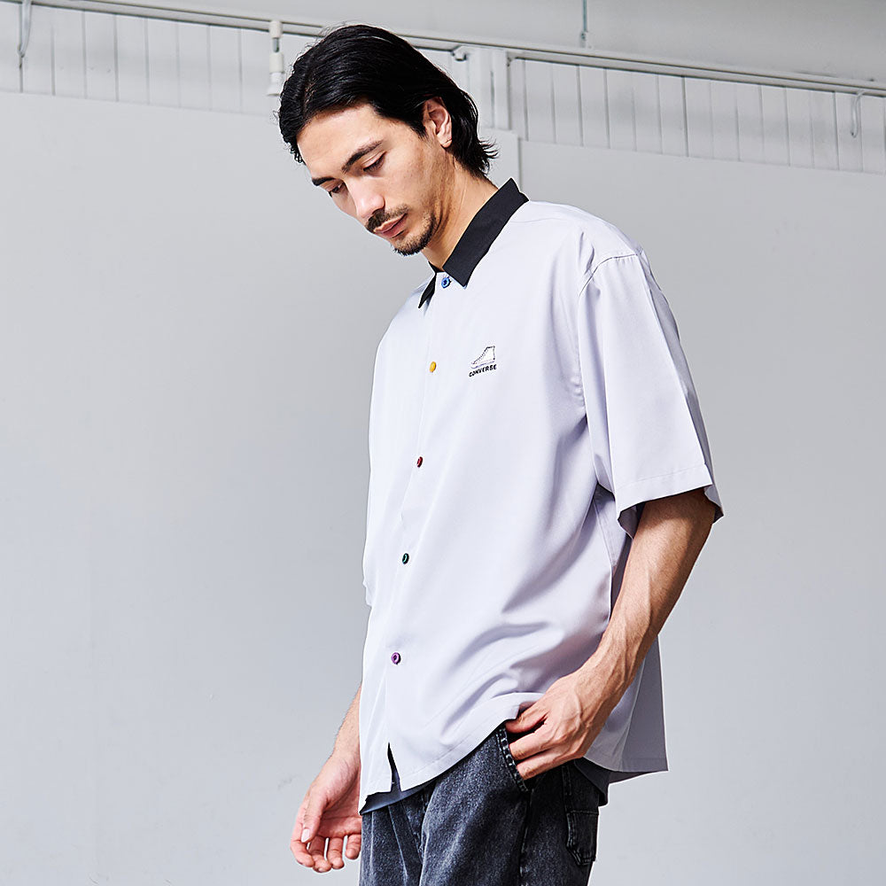 キャバリア CavariA CONVERSE 刺繍入りポリツイル半袖オーバーシャツ （49(BLK/ブラック)） 49(BLK/ブラック)