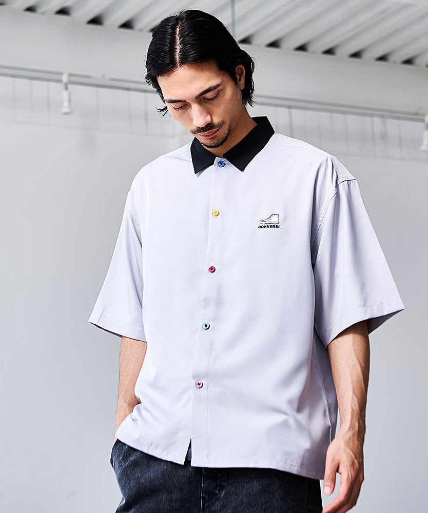 キャバリア CavariA CONVERSE 刺繍入りポリツイル半袖オーバーシャツ （19(GRY/グレー)） 19(GRY/グレー)