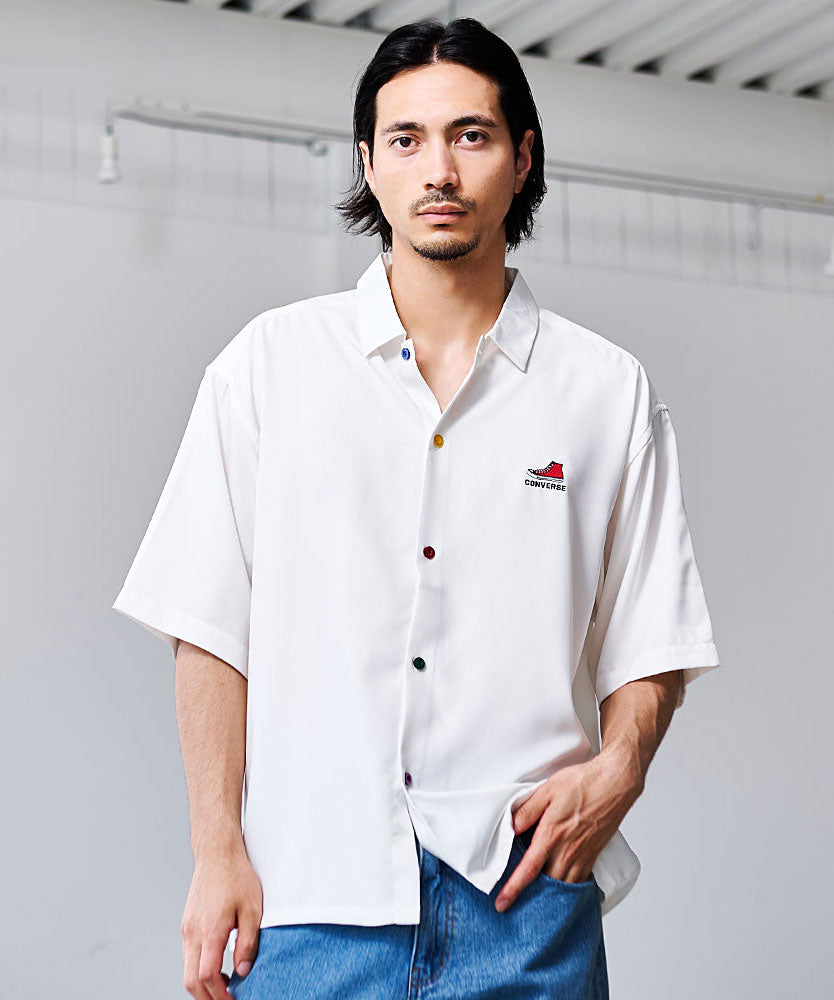 キャバリア CavariA CONVERSE 刺繍入りポリツイル半袖オーバーシャツ （09(WHT/ホワイト)） 09(WHT/ホワイト)