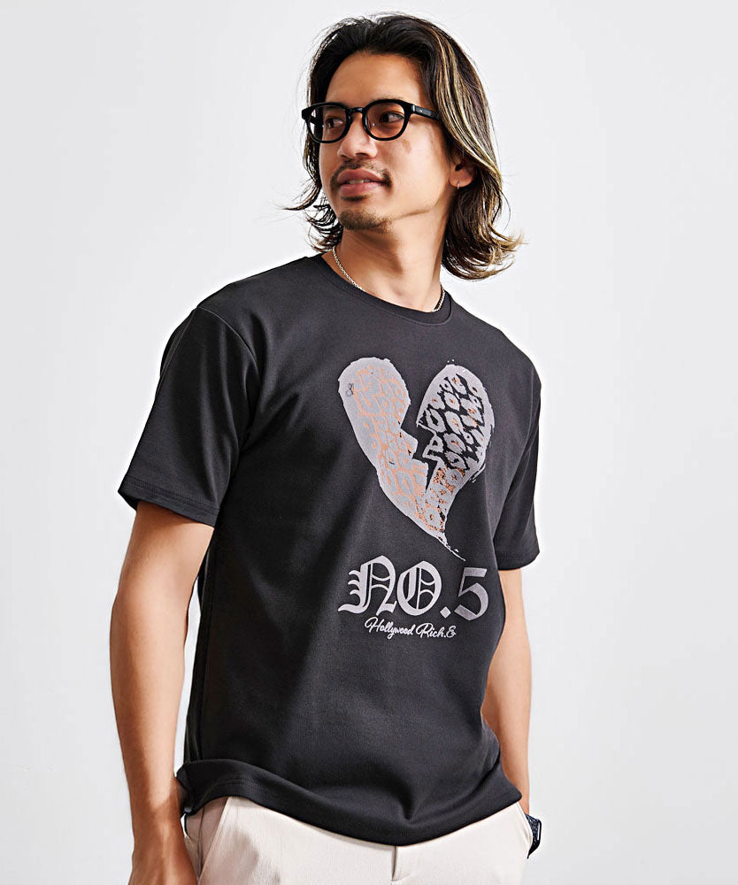 キャバリア CavariA Hollywood rich.& NO.5ブレイクハート半袖Tシャツ （2.BLACK(ブラック)） 2.BLACK(ブラック)