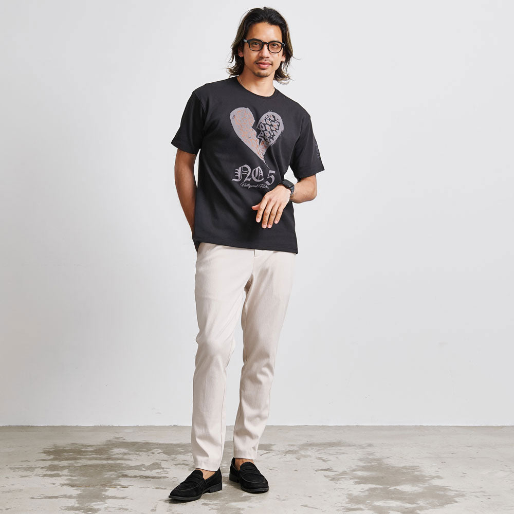 キャバリア CavariA Hollywood rich.& NO.5ブレイクハート半袖Tシャツ （2.BLACK(ブラック)） 2.BLACK(ブラック)