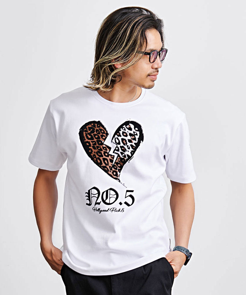 キャバリア CavariA Hollywood rich.& NO.5ブレイクハート半袖Tシャツ （1.WHITE(ホワイト)） 1.WHITE(ホワイト)