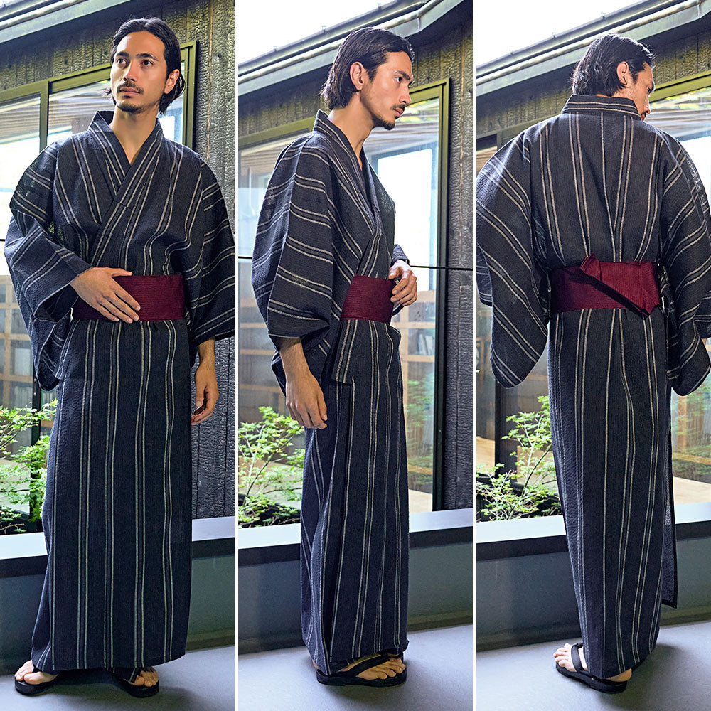 キャバリア CavariA CavariA しじら織浴衣(浴衣と帯セット) 2点セット （C柄） C柄
