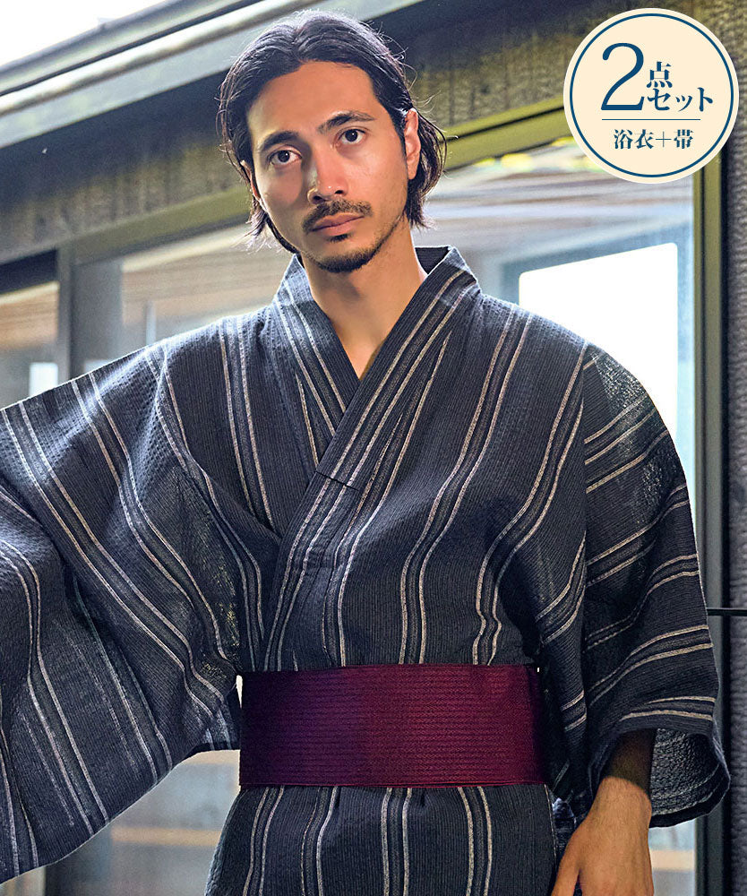 キャバリア CavariA CavariA しじら織浴衣(浴衣と帯セット) 2点セット （E柄） E柄
