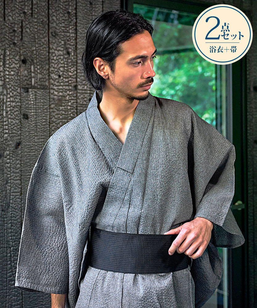 キャバリア CavariA CavariA しじら織浴衣(浴衣と帯セット) 2点セット （A柄） A柄