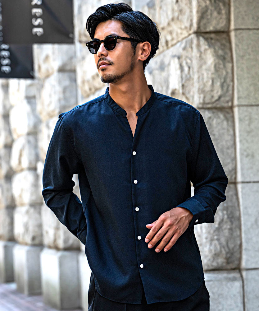 キャバリア CavariA CavariA 日本製スキッパーバンドカラールーズ長袖シャツ （NAVY(ネイビー)） NAVY(ネイビー)
