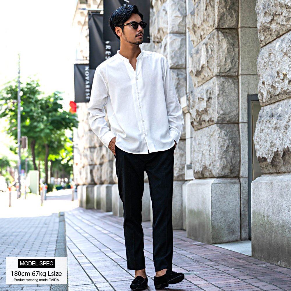 キャバリア CavariA CavariA 日本製スキッパーバンドカラールーズ長袖シャツ （NAVY(ネイビー)） NAVY(ネイビー)