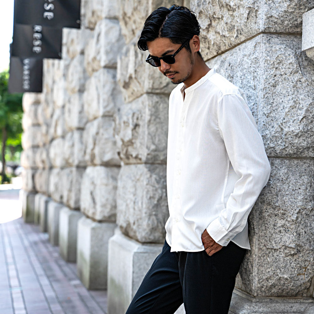 キャバリア CavariA CavariA 日本製スキッパーバンドカラールーズ長袖シャツ （NAVY(ネイビー)） NAVY(ネイビー)
