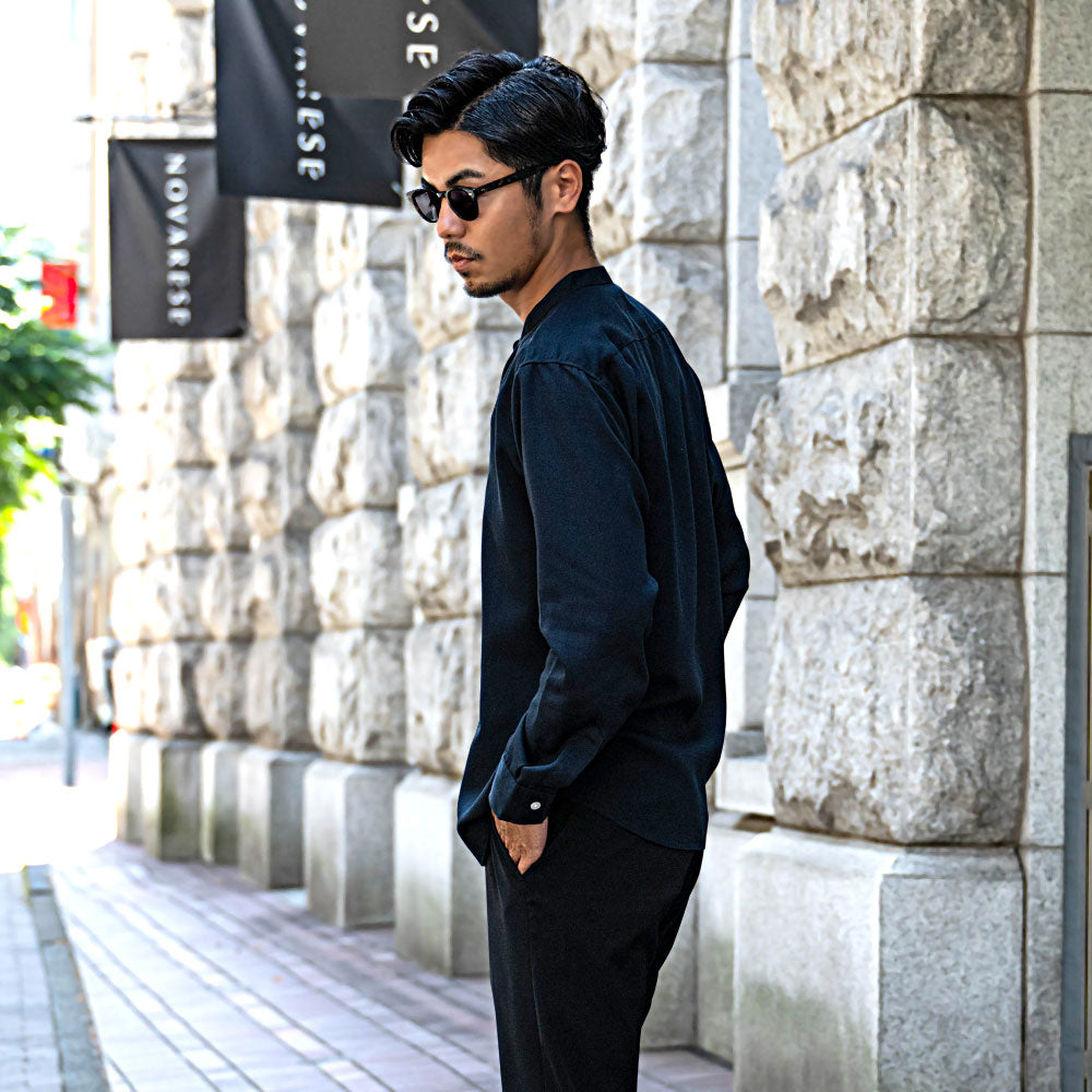 キャバリア CavariA CavariA 日本製スキッパーバンドカラールーズ長袖シャツ （NAVY(ネイビー)） NAVY(ネイビー)