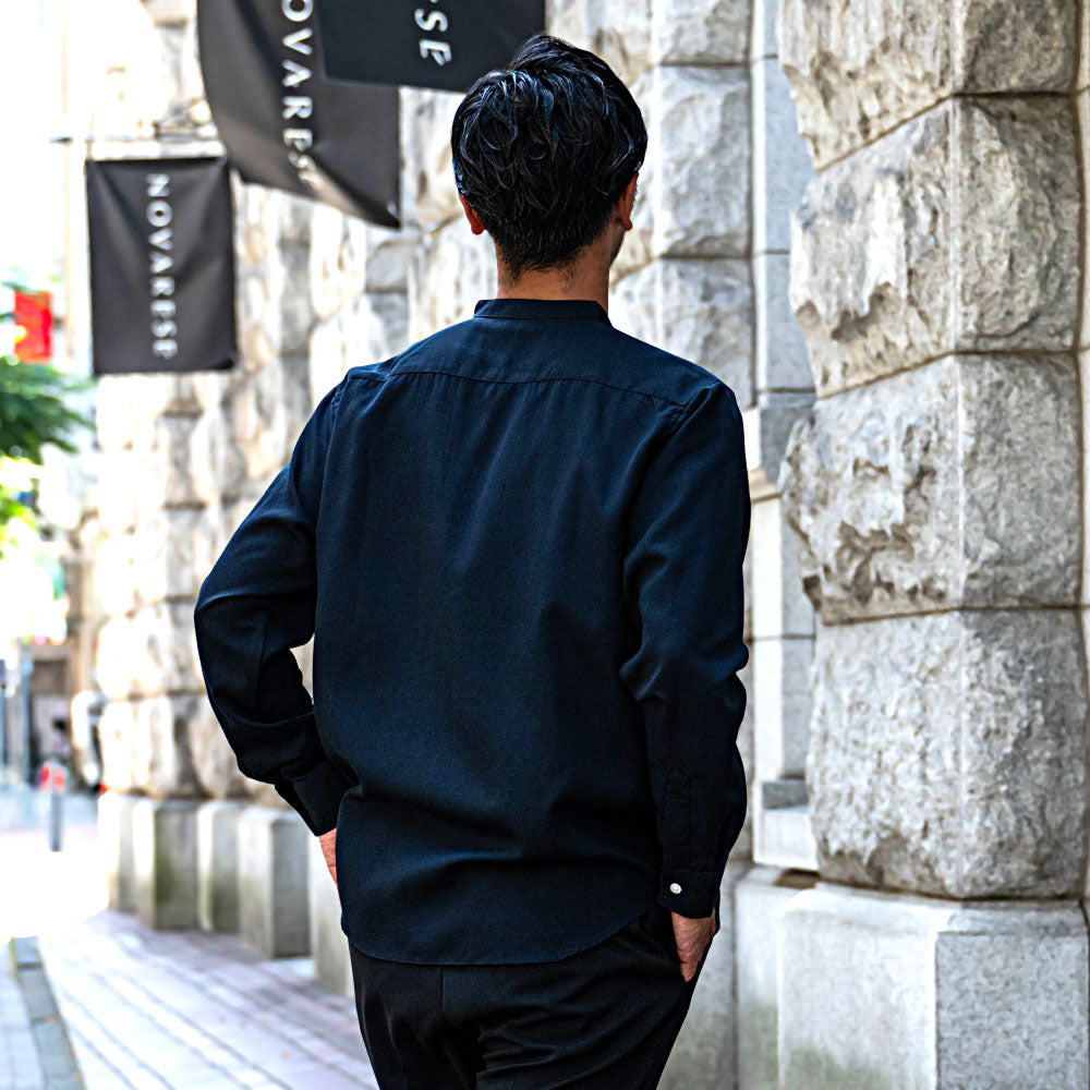 キャバリア CavariA CavariA 日本製スキッパーバンドカラールーズ長袖シャツ （NAVY(ネイビー)） NAVY(ネイビー)