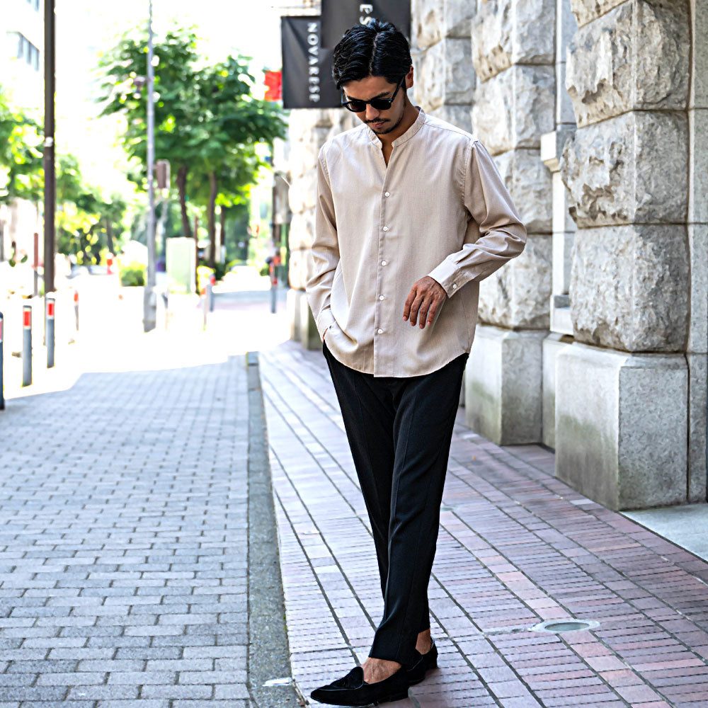 キャバリア CavariA CavariA 日本製スキッパーバンドカラールーズ長袖シャツ （NAVY(ネイビー)） NAVY(ネイビー)