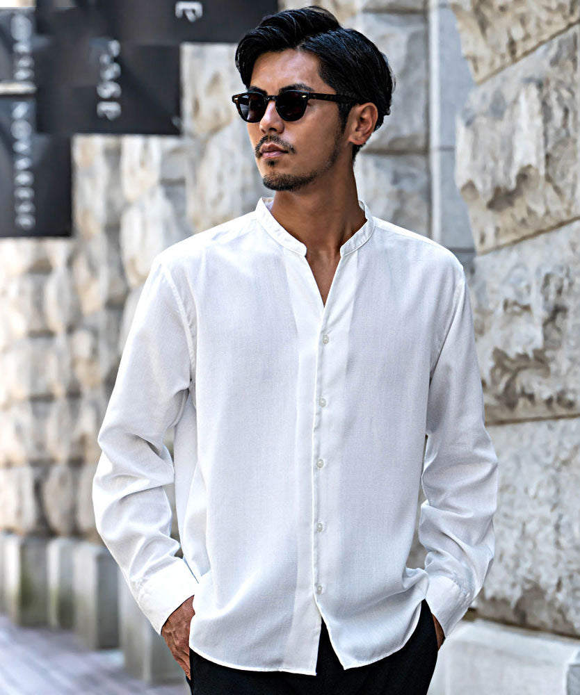 キャバリア CavariA CavariA 日本製スキッパーバンドカラールーズ長袖シャツ （WHT(ホワイト)） WHT(ホワイト)