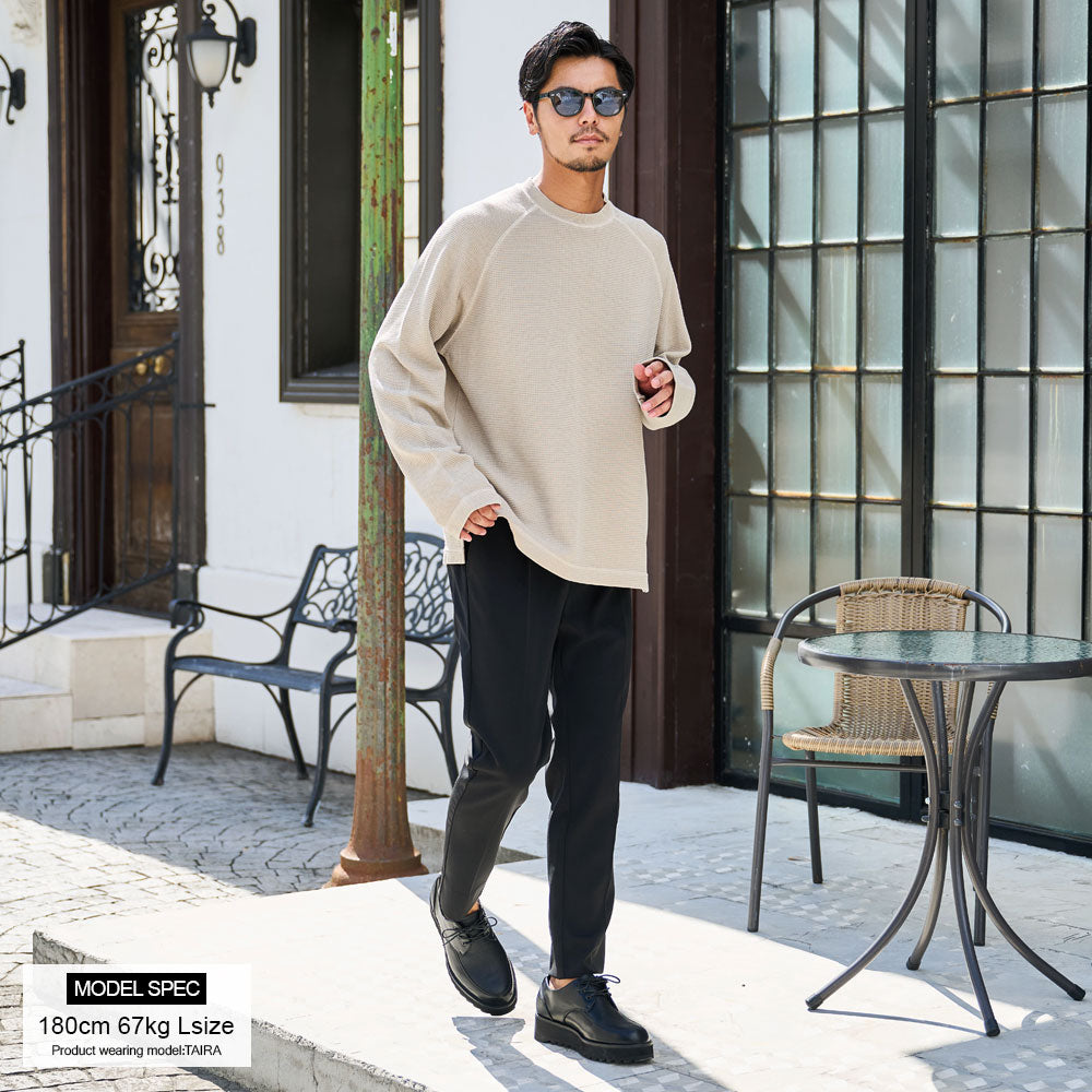 キャバリア CavariA CavariA ピグメントワッフルカットソー 長袖Tシャツ （BLACK(ブラック)） BLACK(ブラック)