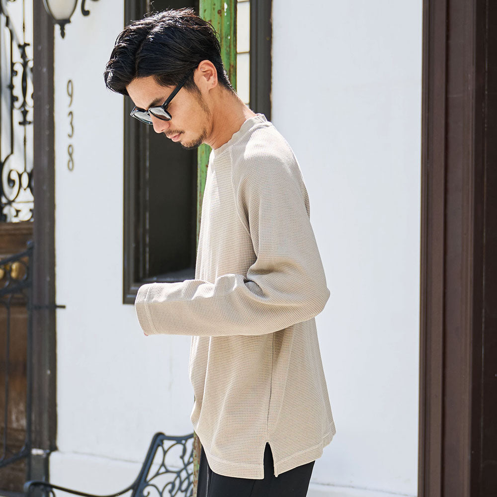キャバリア CavariA CavariA ピグメントワッフルカットソー 長袖Tシャツ （BLACK(ブラック)） BLACK(ブラック)