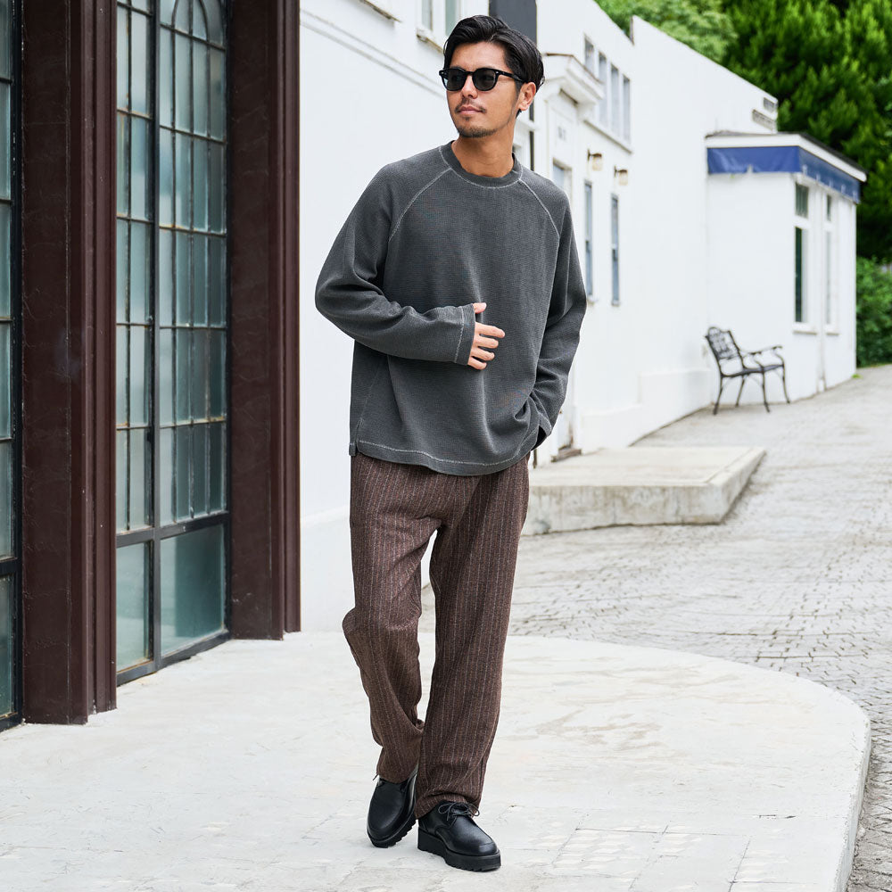 キャバリア CavariA CavariA ピグメントワッフルカットソー 長袖Tシャツ （BLACK(ブラック)） BLACK(ブラック)