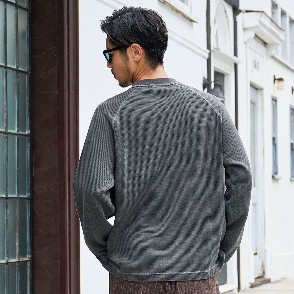 キャバリア CavariA CavariA ピグメントワッフルカットソー 長袖Tシャツ （BLACK(ブラック)） BLACK(ブラック)