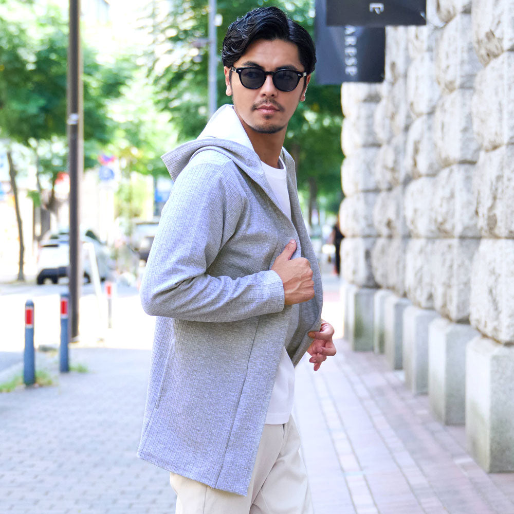 キャバリア CavariA CavariA ストライプヘリボーンフード付きカーデ （10(GRY/グレー)） 10(GRY/グレー)