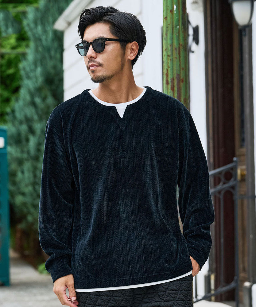 キャバリア CavariA CavariA モールJQキーネックLS TEE 長袖Tシャツ （99.BLK(ブラック)） 99.BLK(ブラック)