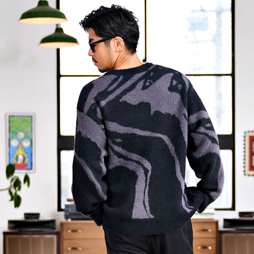 キャバリア CavariA CavariA 5Gフェザーヤーンマーブル柄クルー ニット （02.BLK×CHA(ブラック×チャコール)） 02.BLK×CHA(ブラック×チャコール)