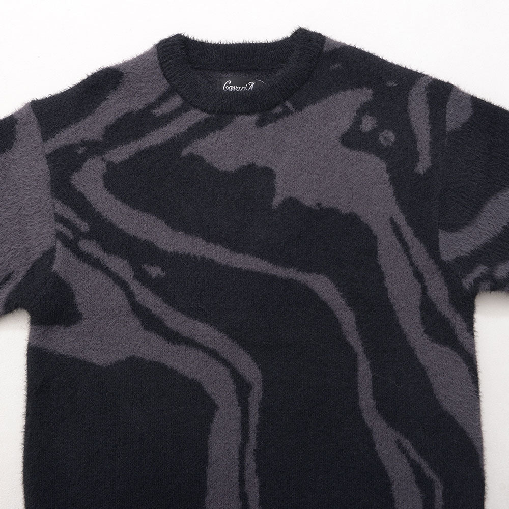 キャバリア CavariA CavariA 5Gフェザーヤーンマーブル柄クルー ニット （02.BLK×CHA(ブラック×チャコール)） 02.BLK×CHA(ブラック×チャコール)