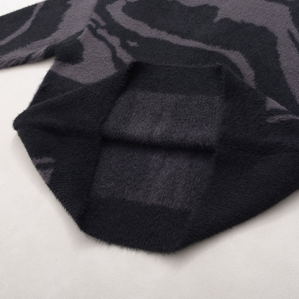 キャバリア CavariA CavariA 5Gフェザーヤーンマーブル柄クルー ニット （02.BLK×CHA(ブラック×チャコール)） 02.BLK×CHA(ブラック×チャコール)