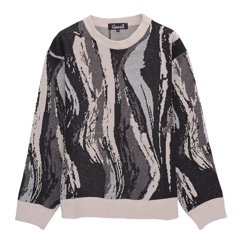 キャバリア CavariA CavariA ジャガードマーブルクルーネック柄長袖ニットセーター （GRY(グレー)） GRY(グレー)