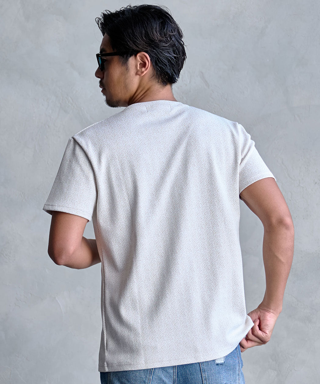 キャバリア CavariA CavariA ラフヘリンボーン半袖VネックTEE （02(WHT×BLK/ホワイト×ブラック)） 02(WHT×BLK/ホワイト×ブラック)