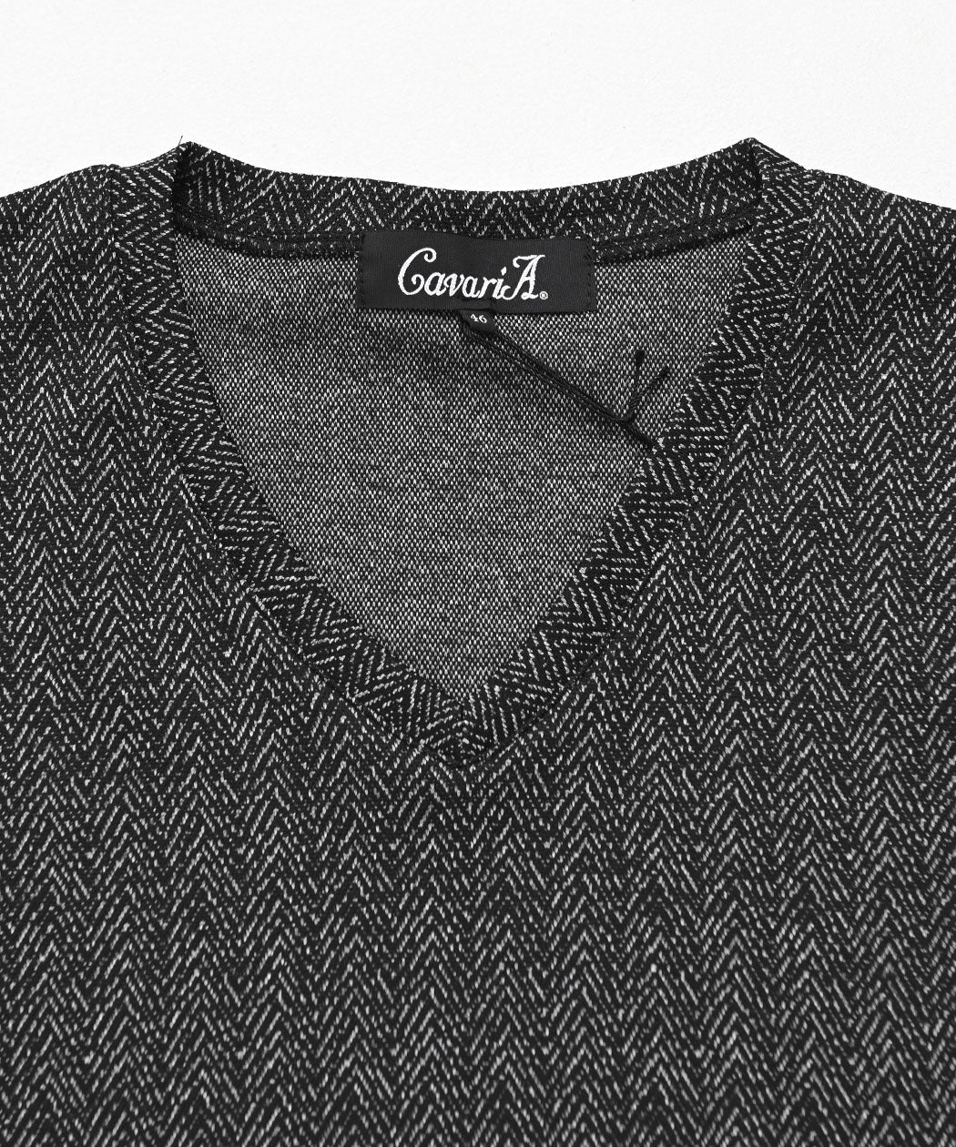 キャバリア CavariA CavariA ラフヘリンボーン半袖VネックTEE （02(WHT×BLK/ホワイト×ブラック)） 02(WHT×BLK/ホワイト×ブラック)