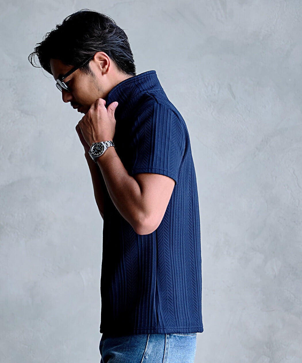 キャバリア CavariA CavariA 立体ストライプイタリアンカラー半袖ポロシャツ （70(NAVY/ネイビー)） 70(NAVY/ネイビー)