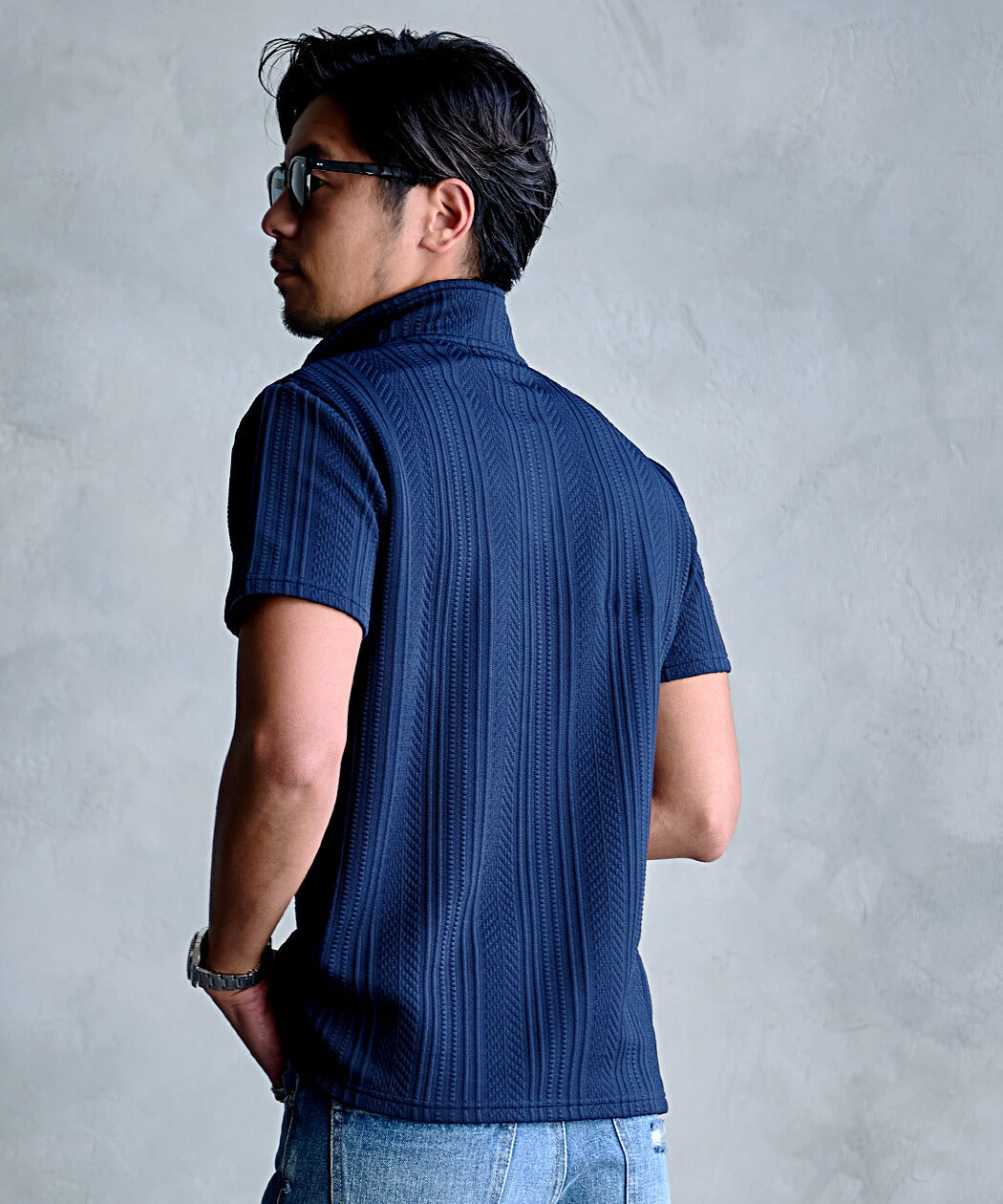 キャバリア CavariA CavariA 立体ストライプイタリアンカラー半袖ポロシャツ （70(NAVY/ネイビー)） 70(NAVY/ネイビー)