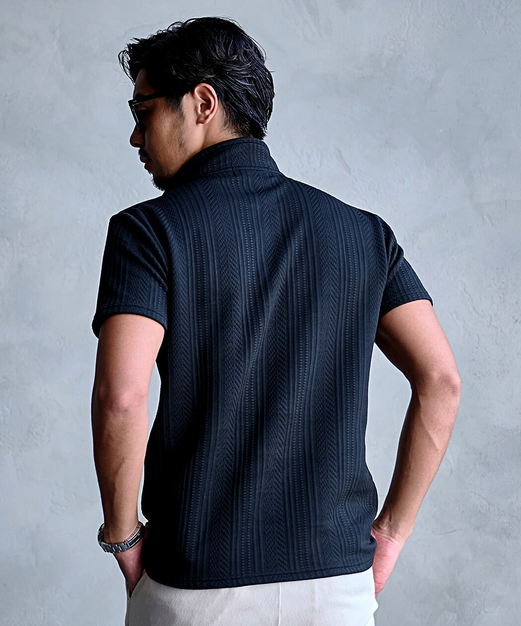 キャバリア CavariA CavariA 立体ストライプイタリアンカラー半袖ポロシャツ （70(NAVY/ネイビー)） 70(NAVY/ネイビー)