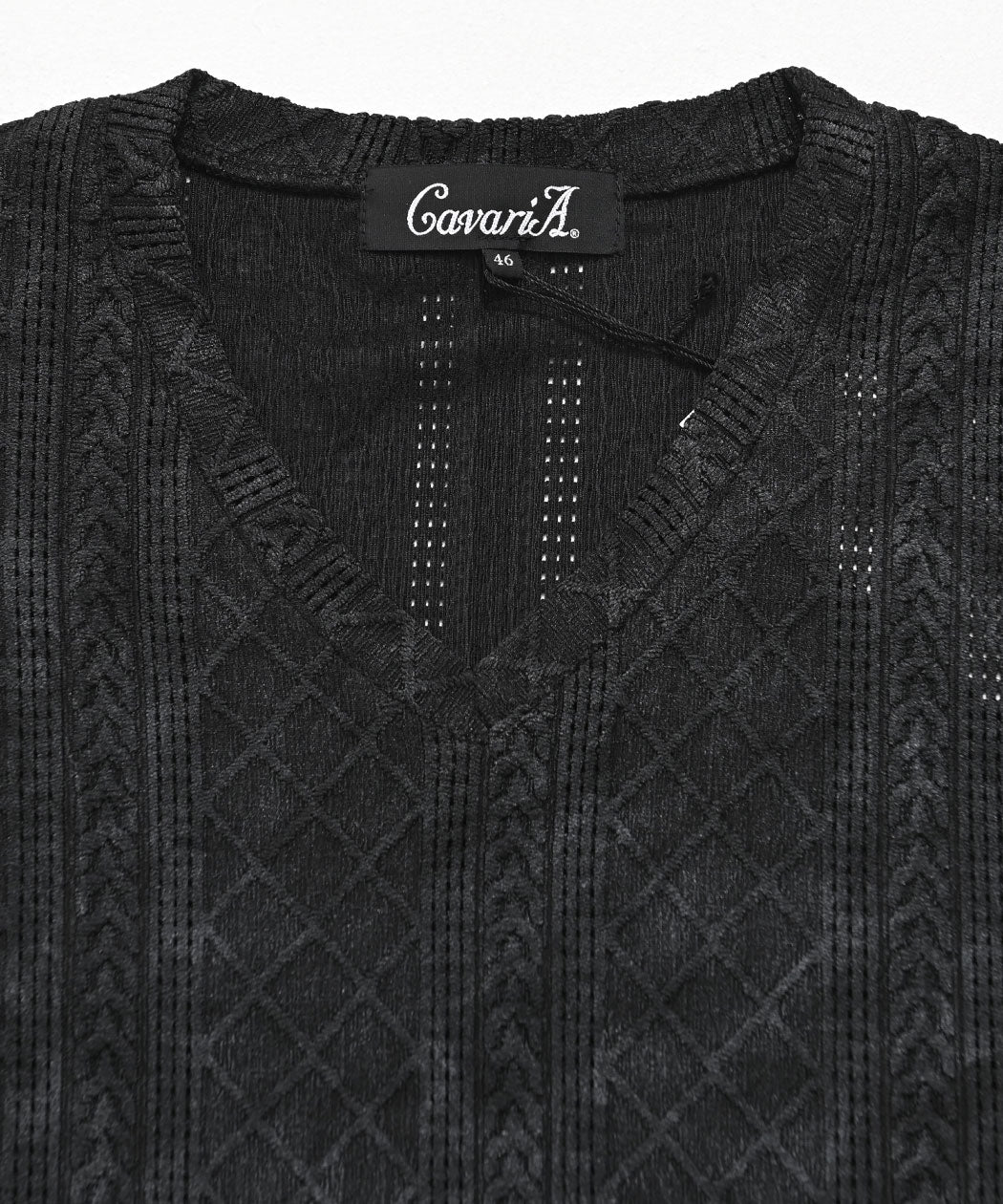 キャバリア CavariA CavariA 汚し加工格子ケーブル半袖VネックTEE （10(GRY/グレー)） 10(GRY/グレー)