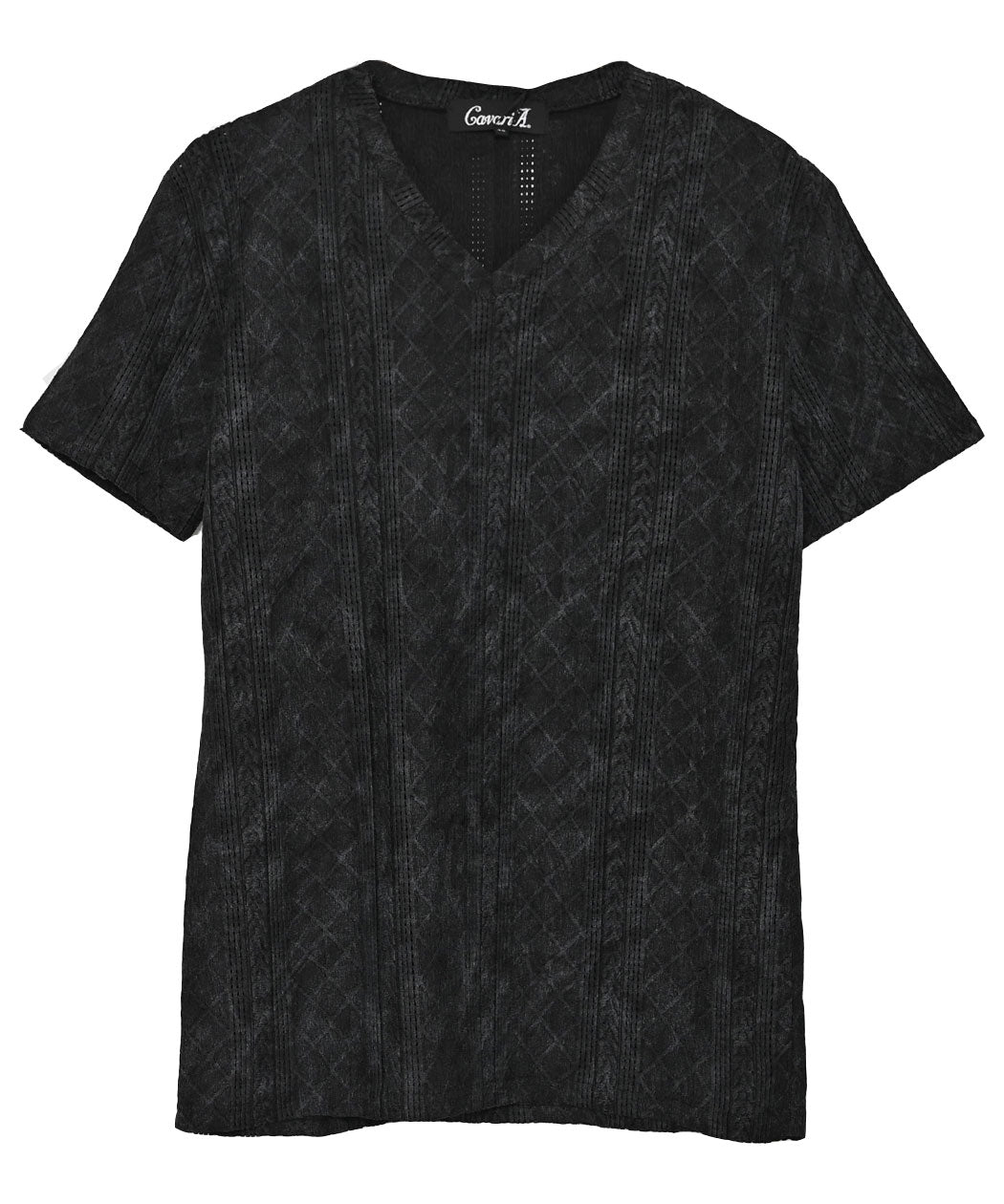 キャバリア CavariA CavariA 汚し加工格子ケーブル半袖VネックTEE （10(GRY/グレー)） 10(GRY/グレー)
