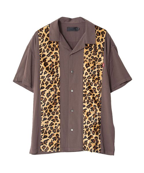ラズ RAZZ RAZZIS ヒョウ柄切り替え半袖シャツ メンズ RAZZIS ラズ ブランド おしゃれ 半袖 トップス オープンカラー 開襟シャツ キューバシャツ