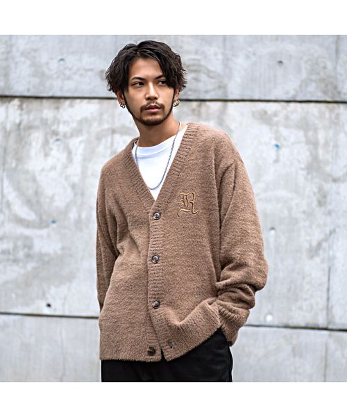 ラズ RAZZ RAZZIS Rロゴ刺繍フェザーヤーンカーディガン 羽織