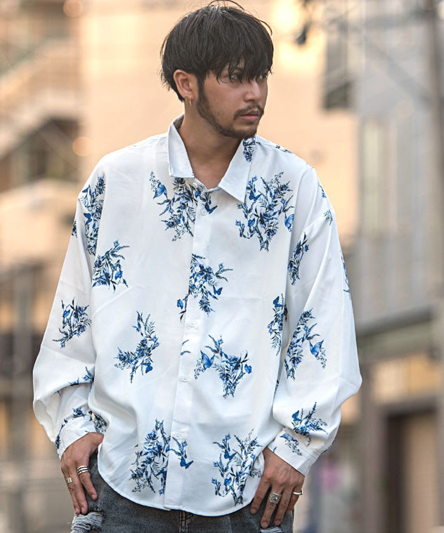 シルバーバレットセレクト SB Select CIAO 総柄長袖とろみシャツ,19(BUTTERFLY WHT/バタフライホワイト)