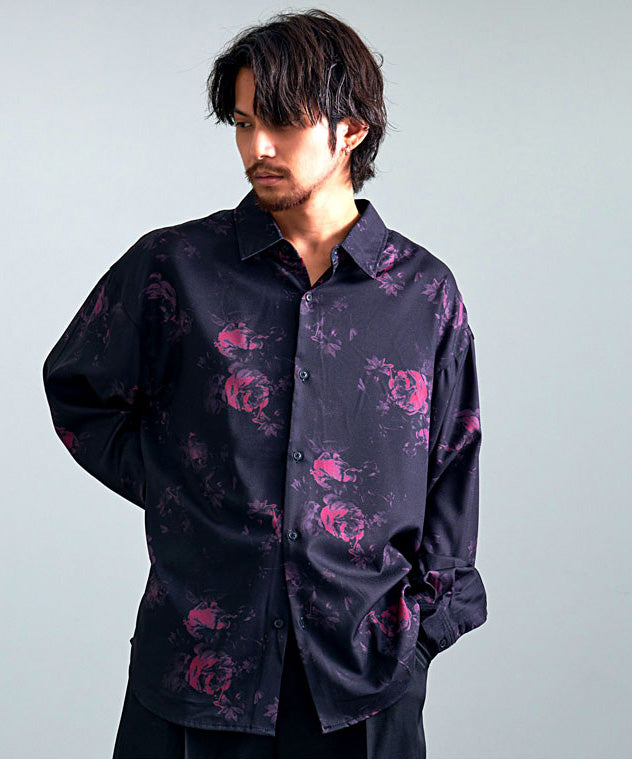 シルバーバレットセレクト SB Select CIAO 総柄長袖とろみシャツ,42(DARK FLOWER RED/ダークフラワーレッド)