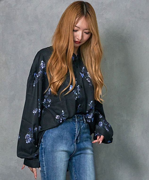 シルバーバレットセレクト SB Select CIAO 総柄長袖とろみシャツ,20(BUTTERFLY BLK/バタフライブラック)
