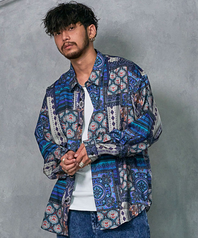 シルバーバレットセレクト SB Select CIAO 総柄長袖とろみシャツ,11(PAISLEY BLU/ペイズリーブルー)