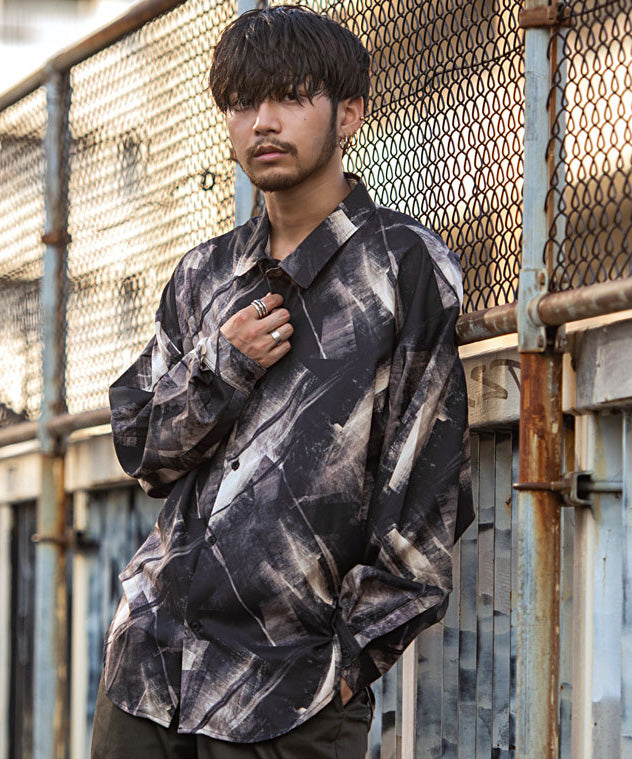 シルバーバレットセレクト SB Select CIAO 総柄長袖とろみシャツ,5(GEOMETRIC BLK/ジオメトリックブラック)