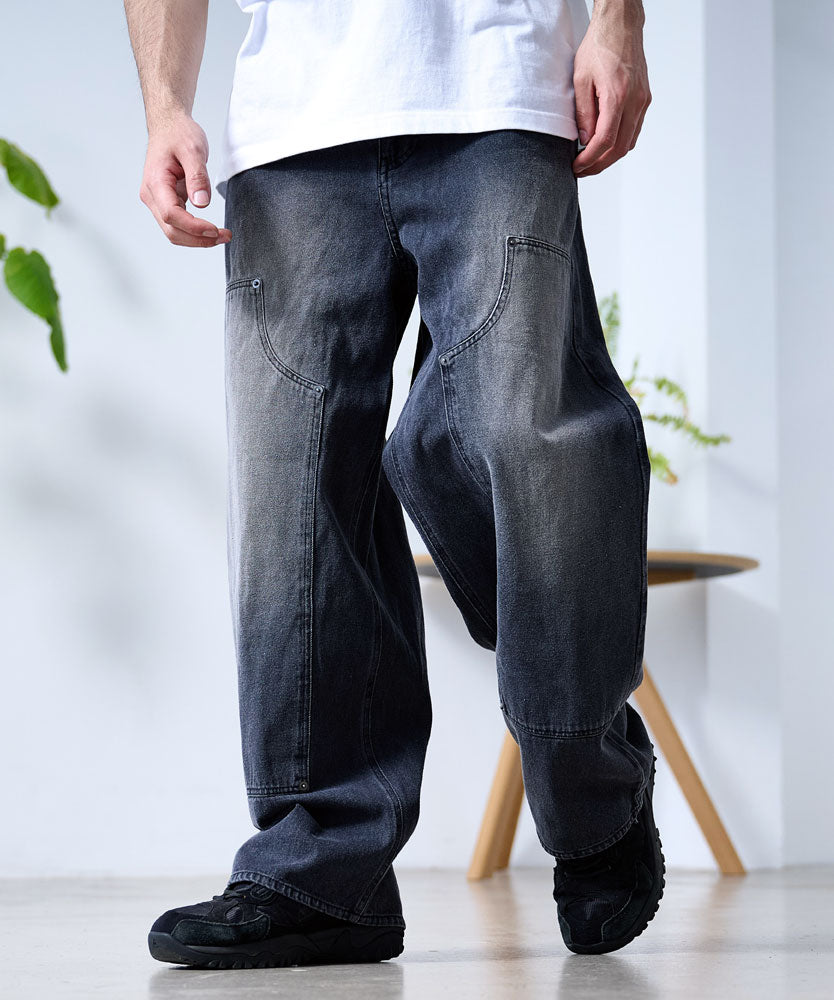 シルバーバレットセレクト SB Select SB select ワイドストレートダブルニーパッチデニムパンツ （10(WASH BLACK/ウォッシュブラック)） 10(WASH BLACK/ウォッシュブラック)
