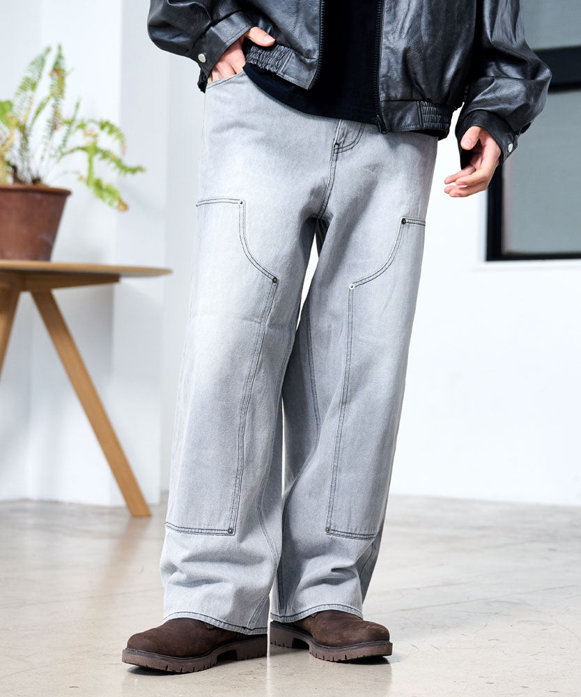 シルバーバレットセレクト SB Select SB select ワイドストレートダブルニーパッチデニムパンツ （11(WASH BLACK淡/ウォッシュブラック淡)） 11(WASH BLACK淡/ウォッシュブラック淡)