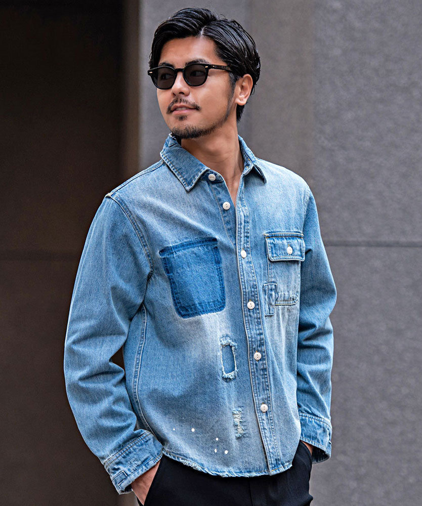 シルバーバレットセレクト SB Select ALCARZA ダメージデニム長袖シャツ （25(BLUE/ブルー)） 25(BLUE/ブルー)