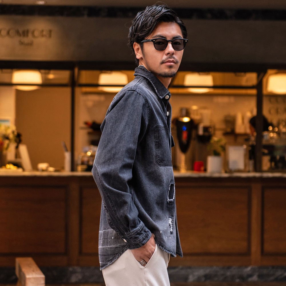 シルバーバレットセレクト SB Select ALCARZA ダメージデニム長袖シャツ （25(BLUE/ブルー)） 25(BLUE/ブルー)