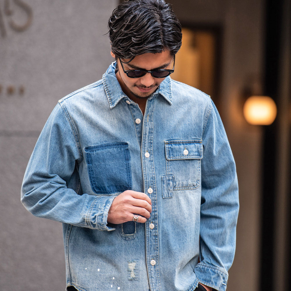 シルバーバレットセレクト SB Select ALCARZA ダメージデニム長袖シャツ （25(BLUE/ブルー)） 25(BLUE/ブルー)