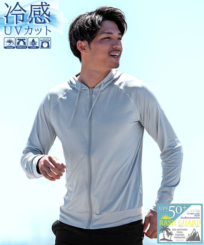 ビッチ VICCI VICCI ラッシュガード長袖ジップアップパーカー 水着 接触冷感 紫外線防止【返品不可商品】,GRY(グレー)